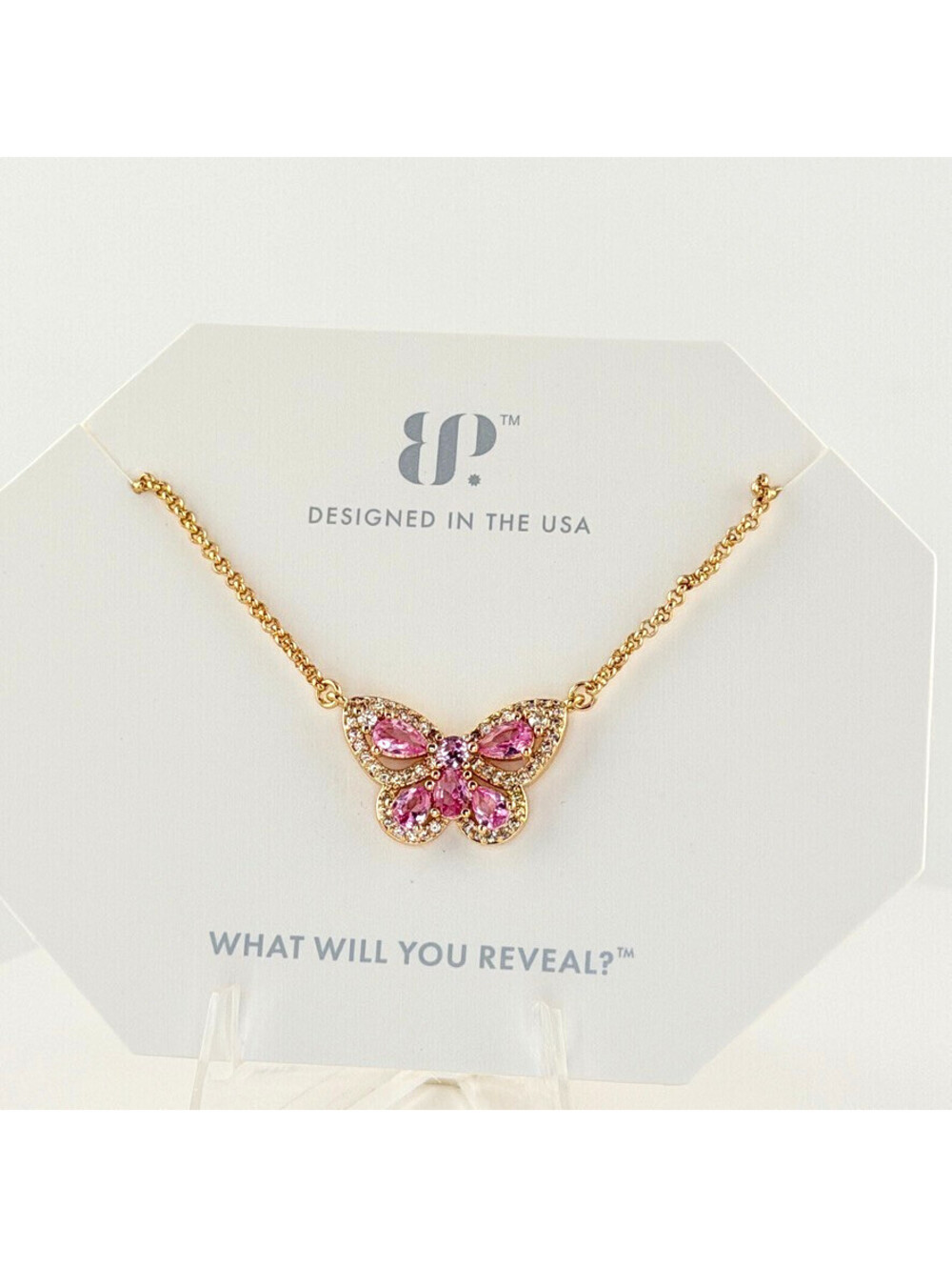 Bomb Party Bringback Necklace NK25940 Pink Sapphire on Yellow Gold BUTTERFLY